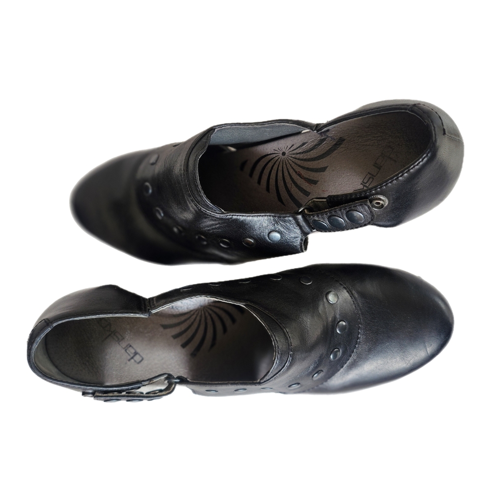 Black Leather Clogs with Silver Studs and Wooden Sole - Picture 5 of 7
